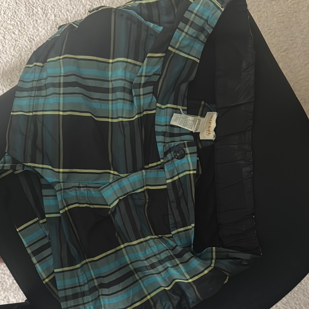 Diesel Men's Black and Teal Plaid Athletic Swimming Shorts Largr